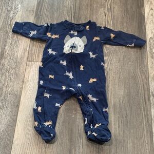 Child of mine Navy Blue Baby One Piece with Dog Print